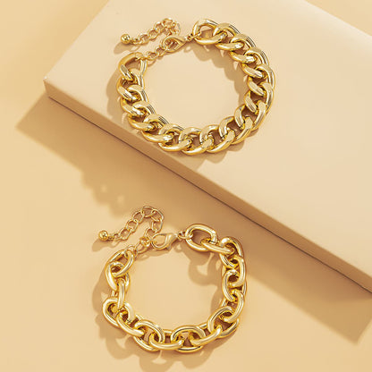 18K Gold-Plated Curb Chain Bracelet Set, jewelry gift sets for women, dainty minimalist design, styled look