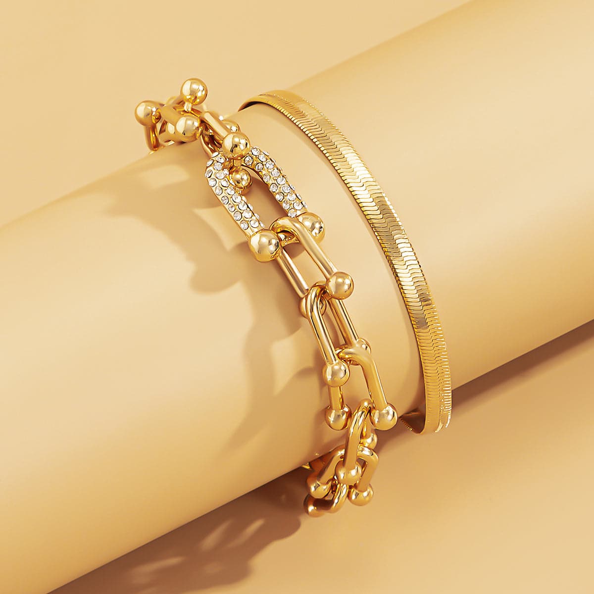 Cubic Zirconia and 18K Gold-Plated Vachette and Snake Chain Bracelet Set, jewelry gift sets for women, lifestyle look