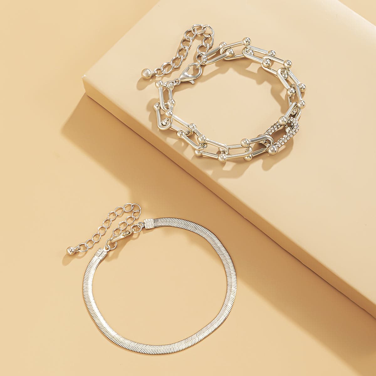 Cubic Zirconia and Silver-Plated Vachette and Snake Chain Bracelet Set, jewelry gift sets for women, styled look
