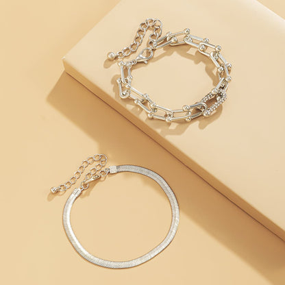 Cubic Zirconia and Silver-Plated Vachette and Snake Chain Bracelet Set, jewelry gift sets for women, styled look