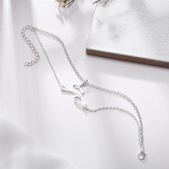 Silver-Plated Wave & Fish Tail Charm Layer Anklet