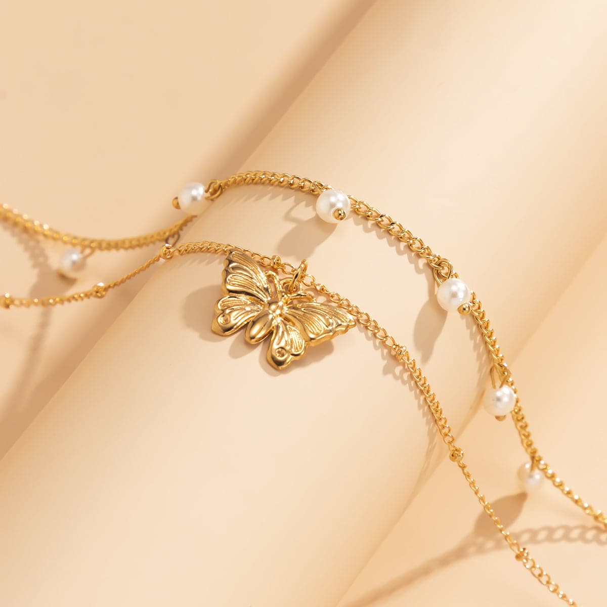 Pearl Station Necklace & 18K Gold-Plated Butterfly Pendant Necklace