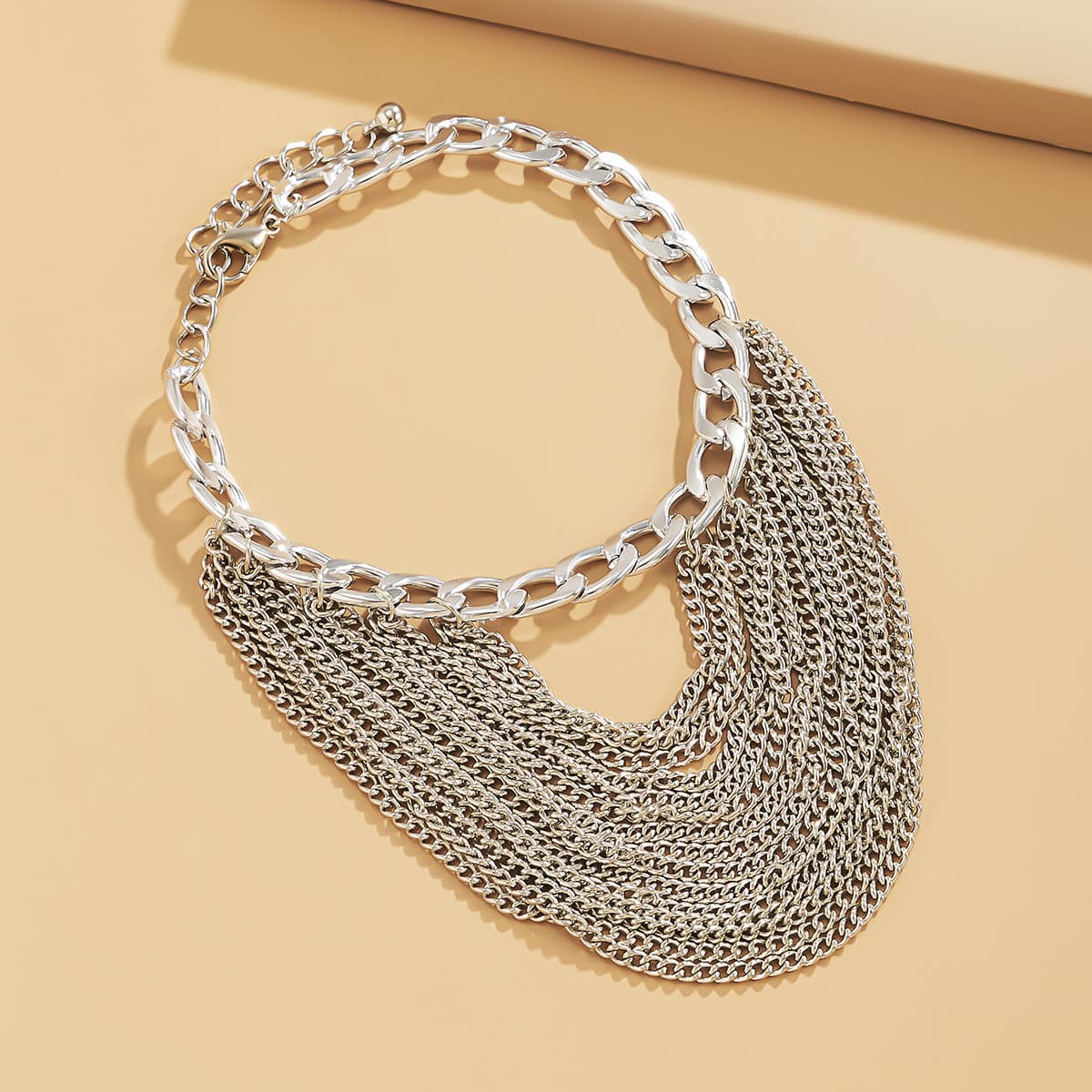 Silver-Plated Figaro Layered Tassel Anklet