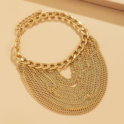 18K Gold-Plated Figaro Layered Tassel Anklet, gold anklet bracelet, dainty minimalist design, styled look