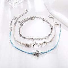 Silver-Plated Turtle & Dolphin Anklet Set
