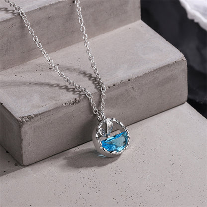 Blue Crystal and Silver-Plated Circular Fishtail Pendant Necklace, silver pendant necklace for women, side view
