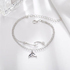 Silver-Plated Wave & Fish Tail Charm Layer Anklet