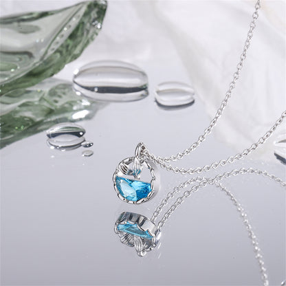 Blue Crystal and Silver-Plated Circular Fishtail Pendant Necklace, silver pendant necklace for women, lifestyle look