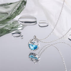 Blue Crystal & Silver-Plated Circular Fishtail Pendant Necklace