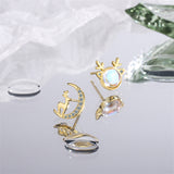 Moonstone & 18k Gold-Plated Deer & Moon Mismatched Stud Earrings