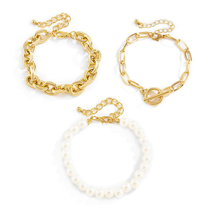 Pearl & 18K Gold-Plated Bracelet Set