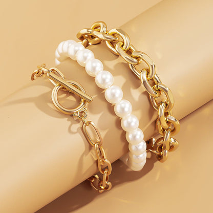 Pearl and 18K Gold-Plated Bracelet Set, jewelry gift sets for women, everyday style, styled look
