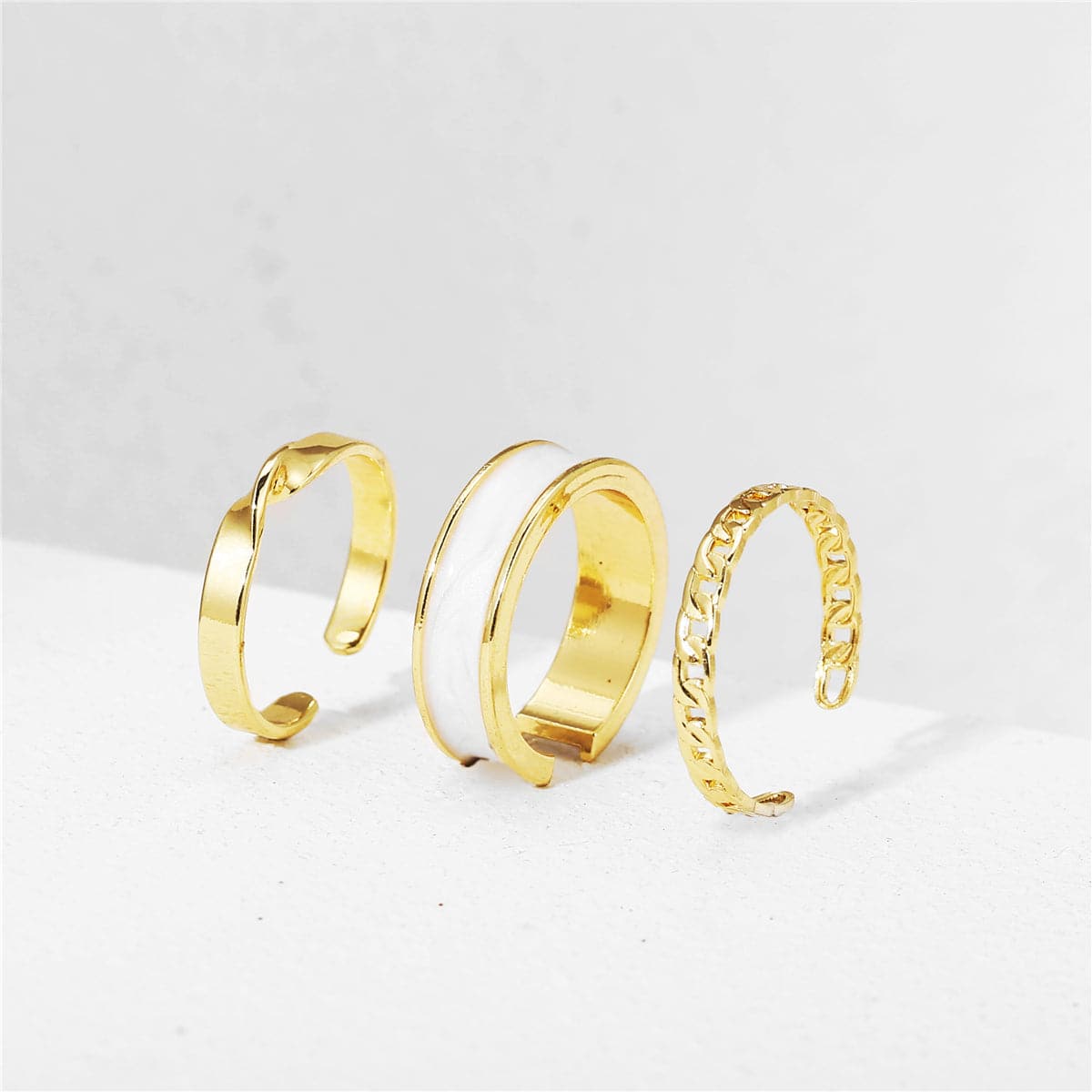 Enamel and 18K Gold-Plated Open Ring Set, jewelry gift sets for women, vintage-inspired design, front view