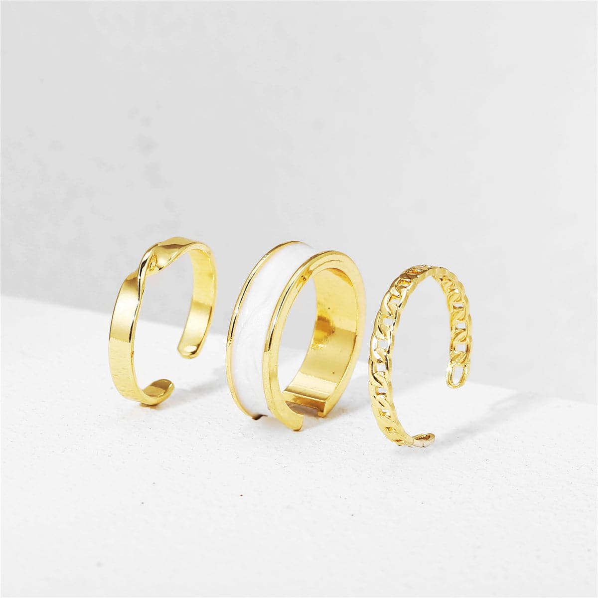 Enamel & 18K Gold-Plated Open Ring Set