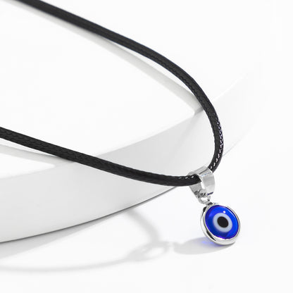 Blue Acrylic and Silver-Plated Evil Eye Pendant Necklace, silver pendant necklace for women, side view