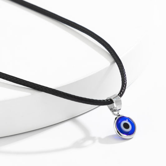 Blue Acrylic and Silver-Plated Evil Eye Pendant Necklace, silver pendant necklace for women, side view