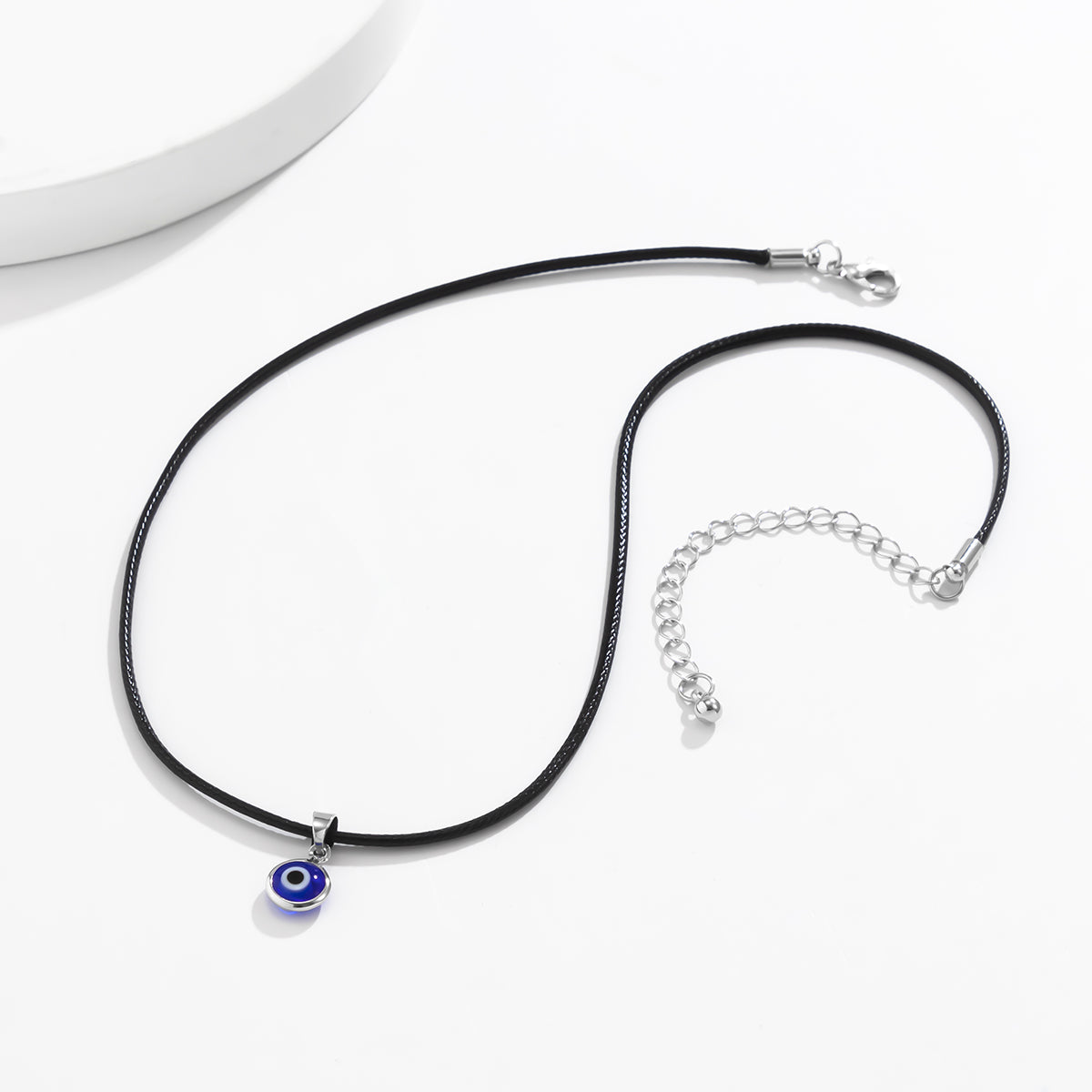 Blue Acrylic and Silver-Plated Evil Eye Pendant Necklace, silver pendant necklace for women, detail close-up