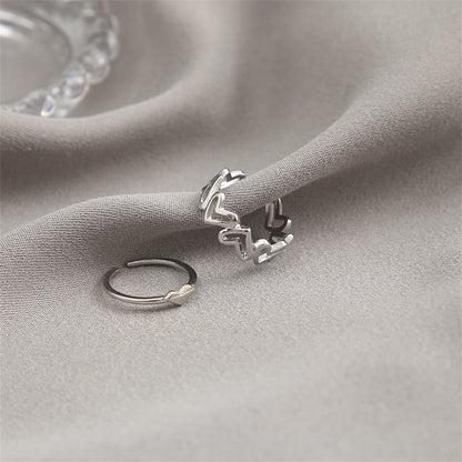 Silver-Plated Openwork Heart Ring Set, jewelry gift sets for women, vintage-inspired design, side view