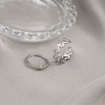 Silver-Plated Openwork Heart Ring Set, jewelry gift sets for women, vintage-inspired design, lifestyle look