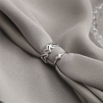 Silver-Plated Openwork Heart Ring Set, jewelry gift sets for women, vintage-inspired design, styled look