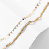 18k Gold-Plated Snake Chain & Triangle Station Anklet Set