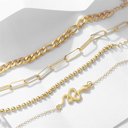18K Gold-Plated Cable Chain Snake Anklet Set, jewelry gift sets for women, everyday style, side view
