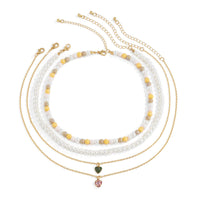 Imitation Pearl & Goldtone Heart Pendant Necklace Set