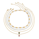 Imitation Pearl & Goldtone Heart Pendant Necklace Set