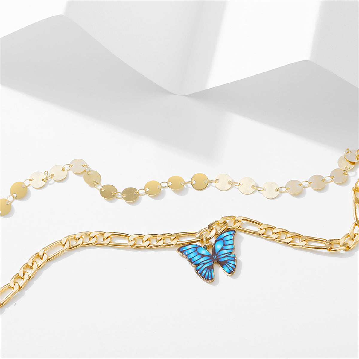 Enamel and 18K Gold-Plated Butterfly Anklet Set, jewelry gift sets for women, botanical inspired, lifestyle look