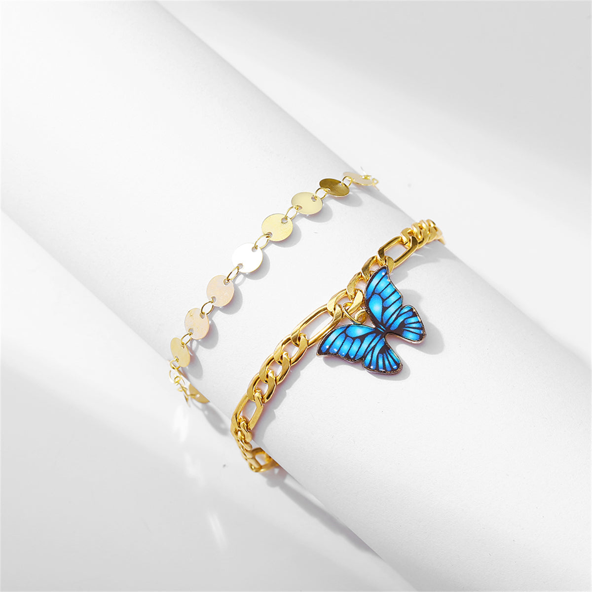 Enamel and 18K Gold-Plated Butterfly Anklet Set, jewelry gift sets for women, botanical inspired, styled look