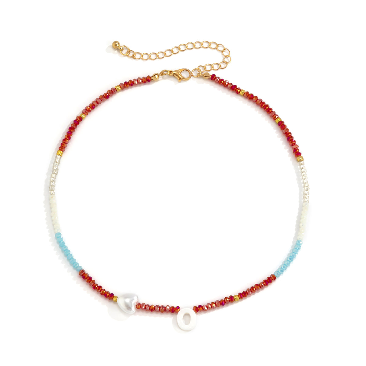 Red and Blue Acrylic Pearl 18K Gold-Plated Heart Necklace, gold pendant necklace for women, everyday style, styled look