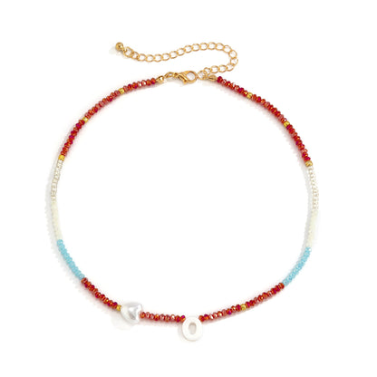 Red and Blue Acrylic Pearl 18K Gold-Plated Heart Necklace, gold pendant necklace for women, everyday style, styled look