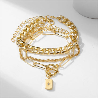 Cubic Zirconia and 18K Gold-Plated Cable Chain Toggle Bracelet Set, jewelry gift sets for women, lifestyle look