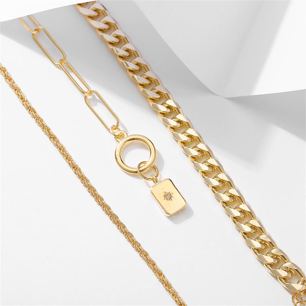 Cubic Zirconia & 18K Gold-Plated Cable Chain Toggle Bracelet Set