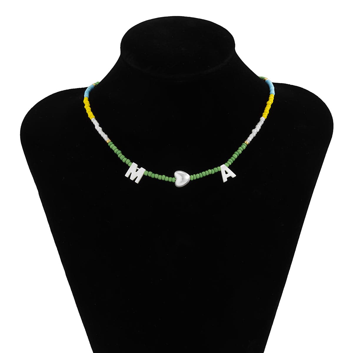 Multicolor Howlite & Pearl 'M' Heart 'A' Choker Necklace