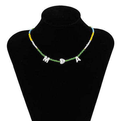Multicolor Howlite & Pearl 'M' Heart 'A' Choker Necklace