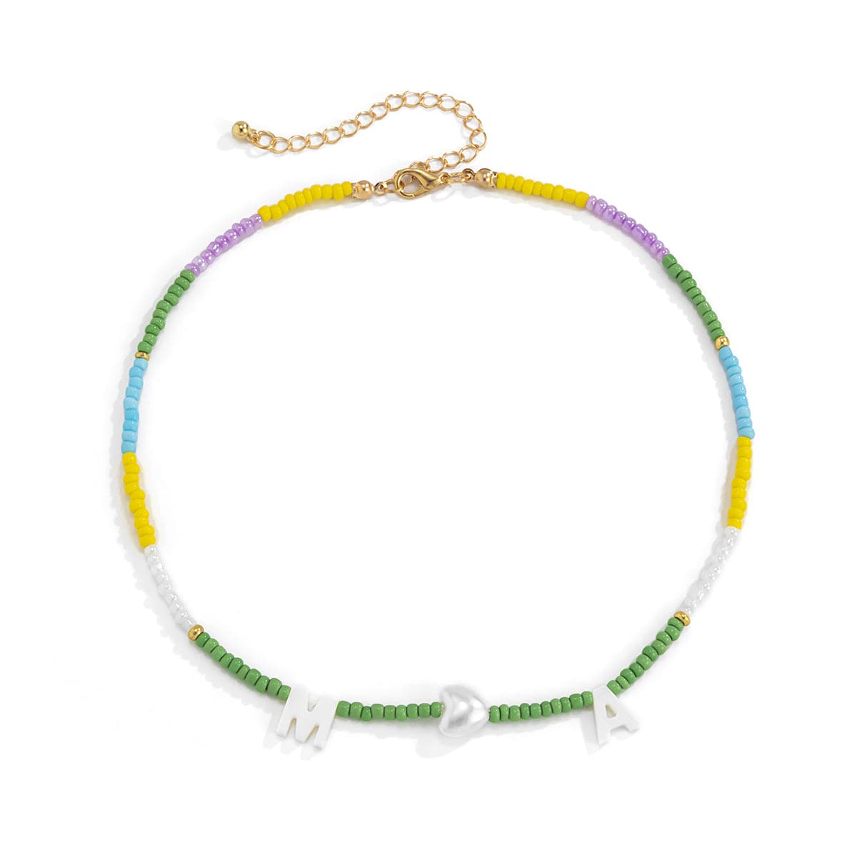 Multicolor Howlite and Pearl 'M' Heart 'A' Choker Necklace, pendant necklace for women, detail close-up
