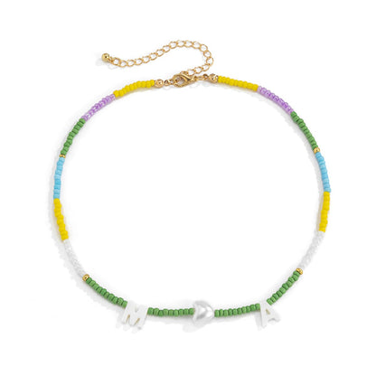 Multicolor Howlite and Pearl 'M' Heart 'A' Choker Necklace, pendant necklace for women, detail close-up