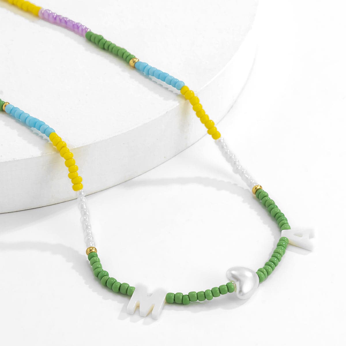 Multicolor Howlite & Pearl 'M' Heart 'A' Choker Necklace