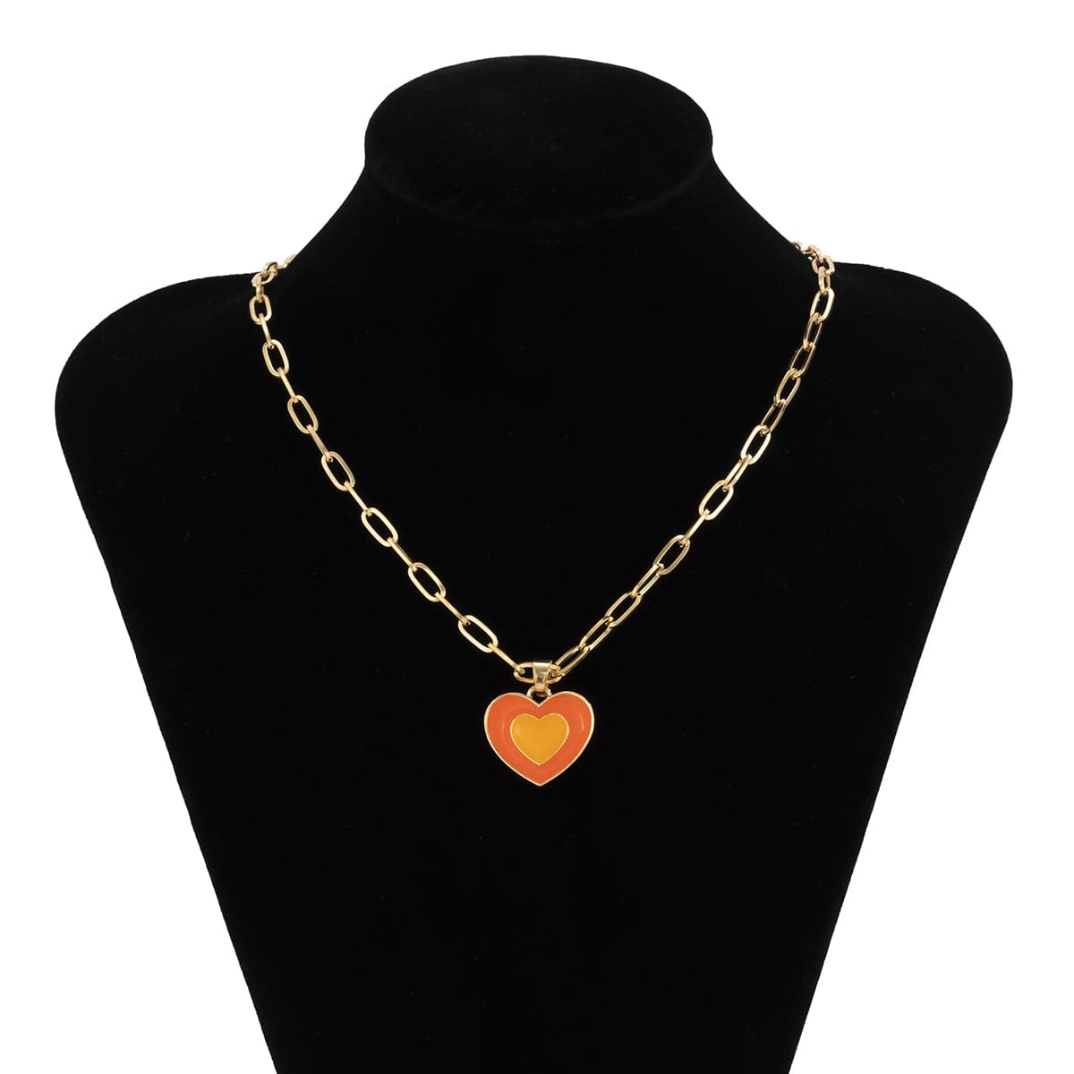 Orange Enamel & 18K Gold-Plated Heart Pendant Necklace
