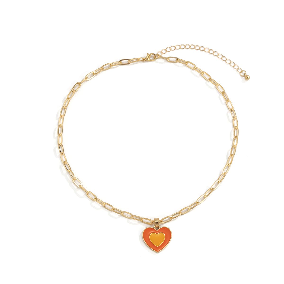 Orange Enamel & 18K Gold-Plated Heart Pendant Necklace