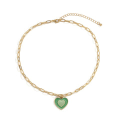 Green Enamel & 18K Gold-Plated Heart Pendant Necklace