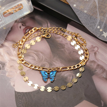 Enamel & 18K Gold-Plated Butterfly Anklet Set