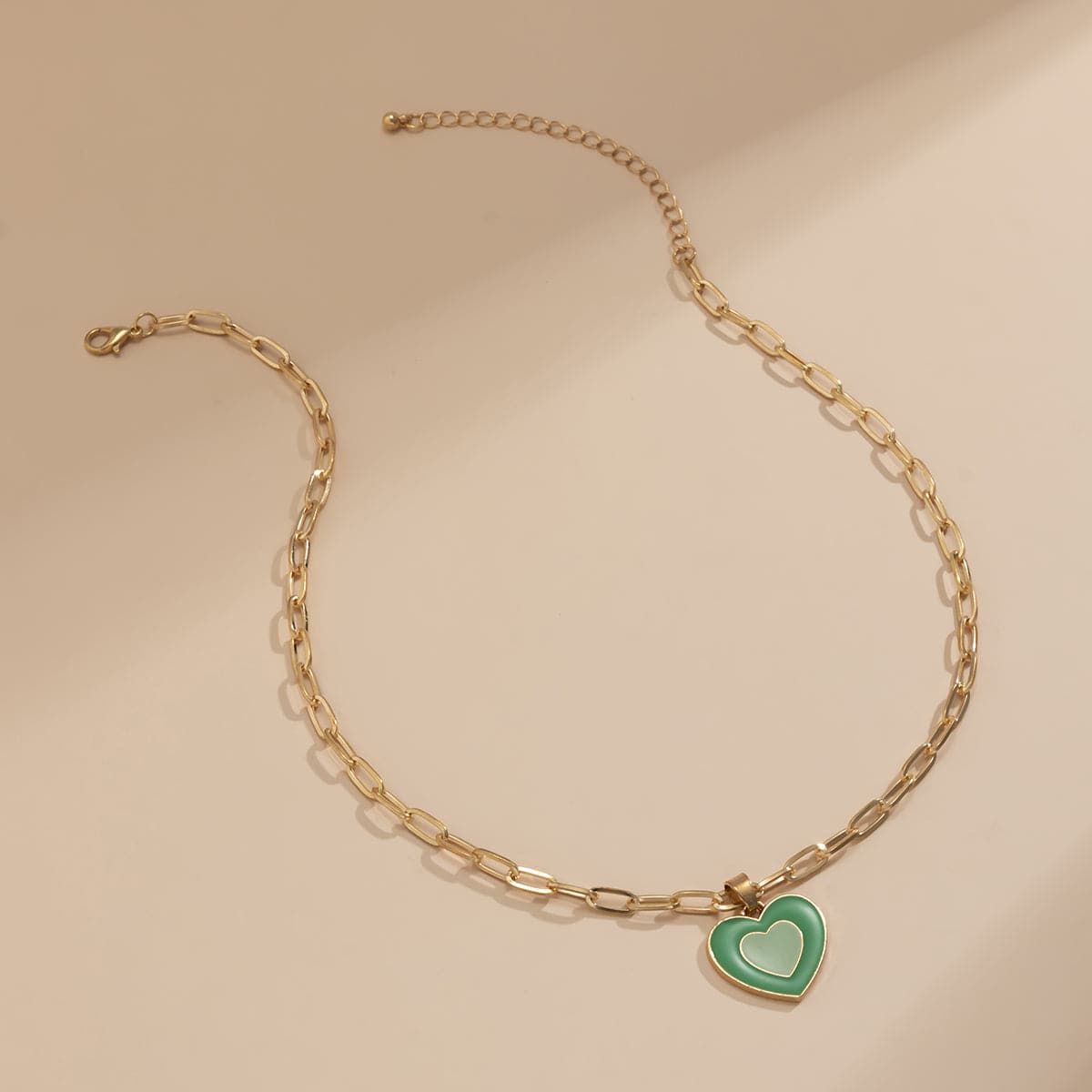 Green Enamel & 18K Gold-Plated Heart Pendant Necklace