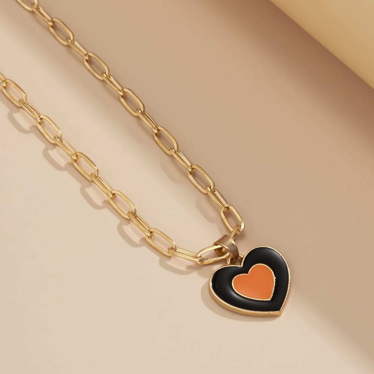 Coffee Enamel & 18K Gold-Plated Heart Pendant Necklace