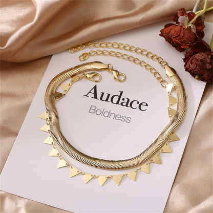 18K Gold-Plated Snake Chain & Triangle Station Anklet Set