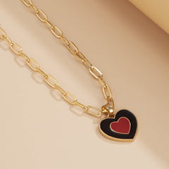 Black Enamel & 18K Gold-Plated Heart Pendant Necklace