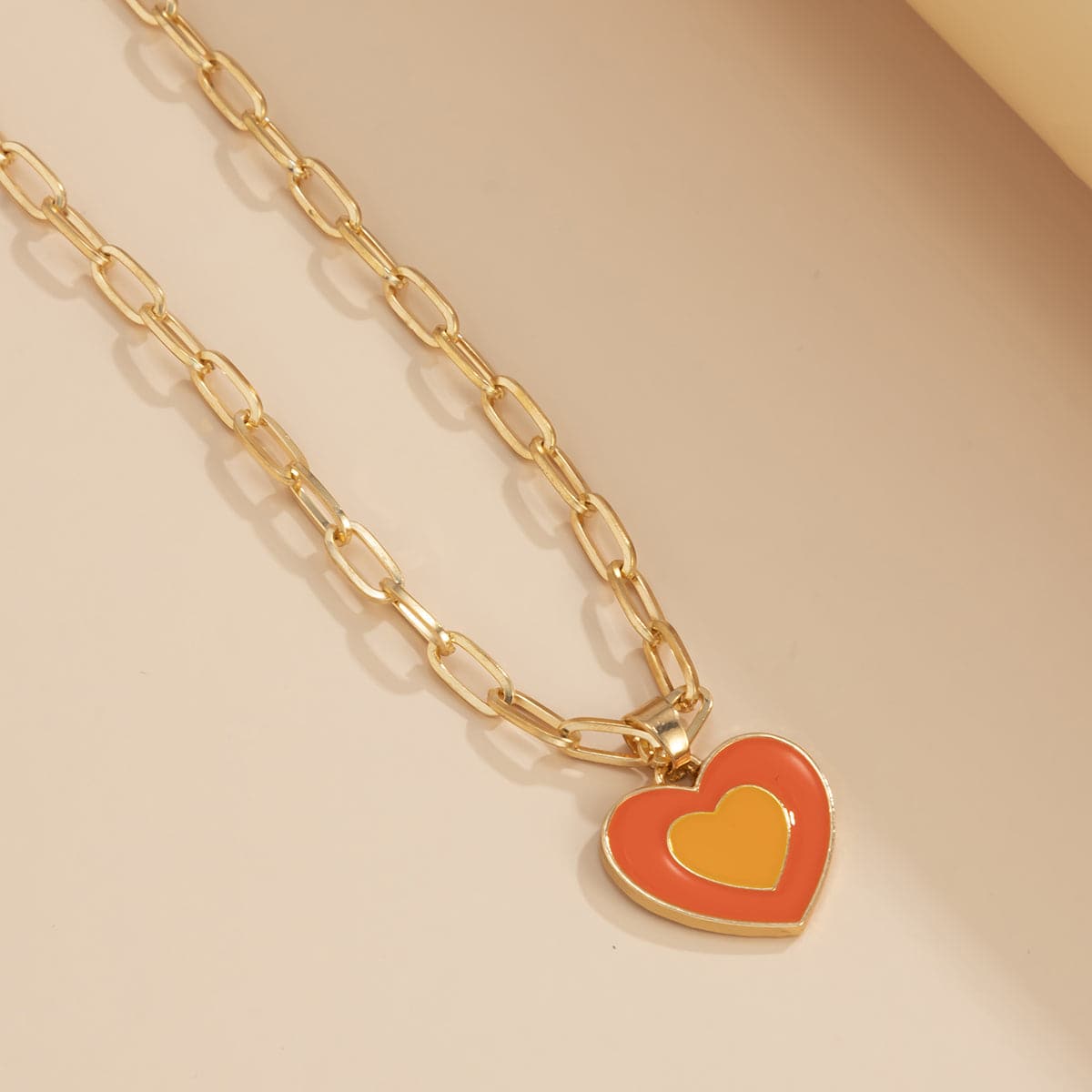 Orange Enamel & 18K Gold-Plated Heart Pendant Necklace