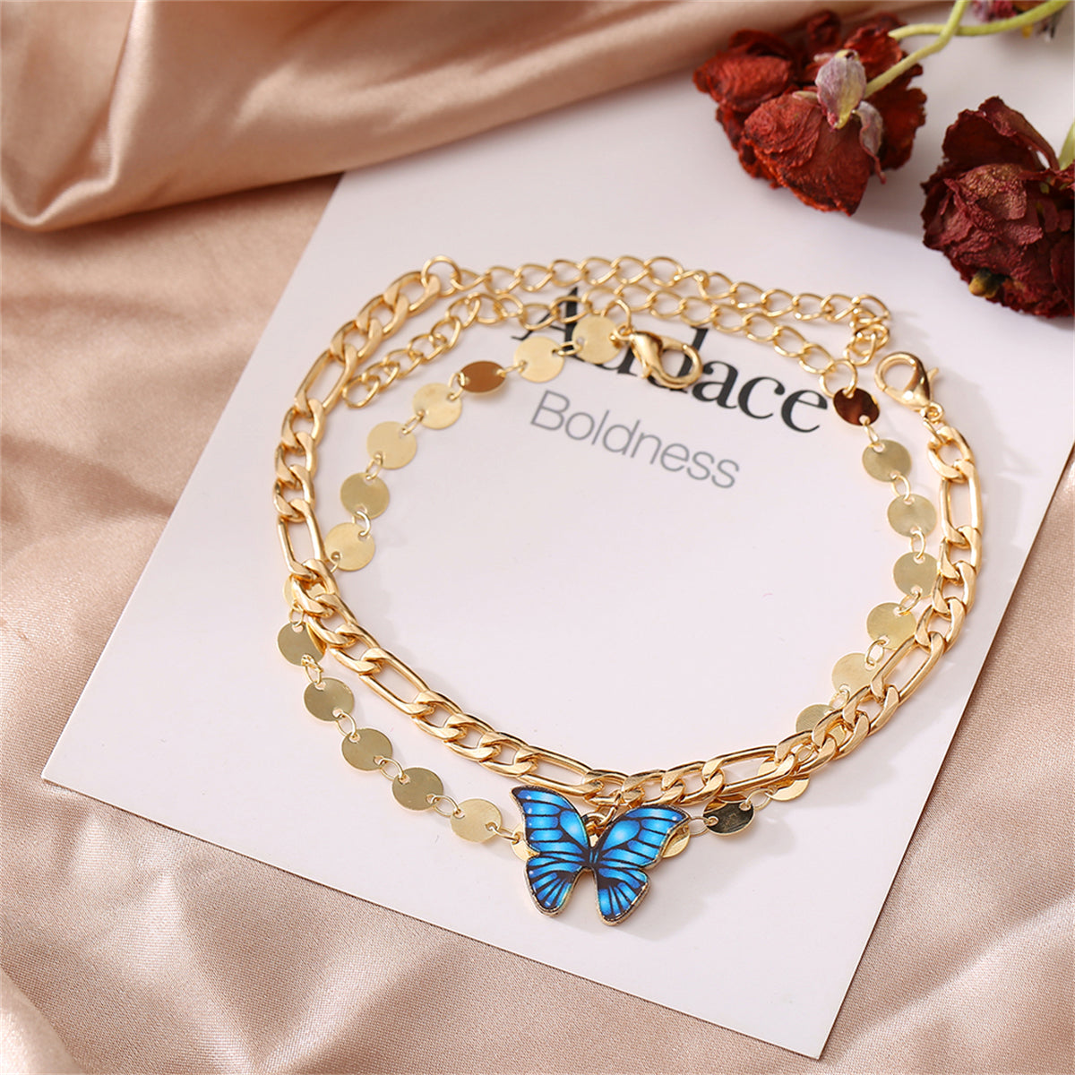 Enamel & 18K Gold-Plated Butterfly Anklet Set