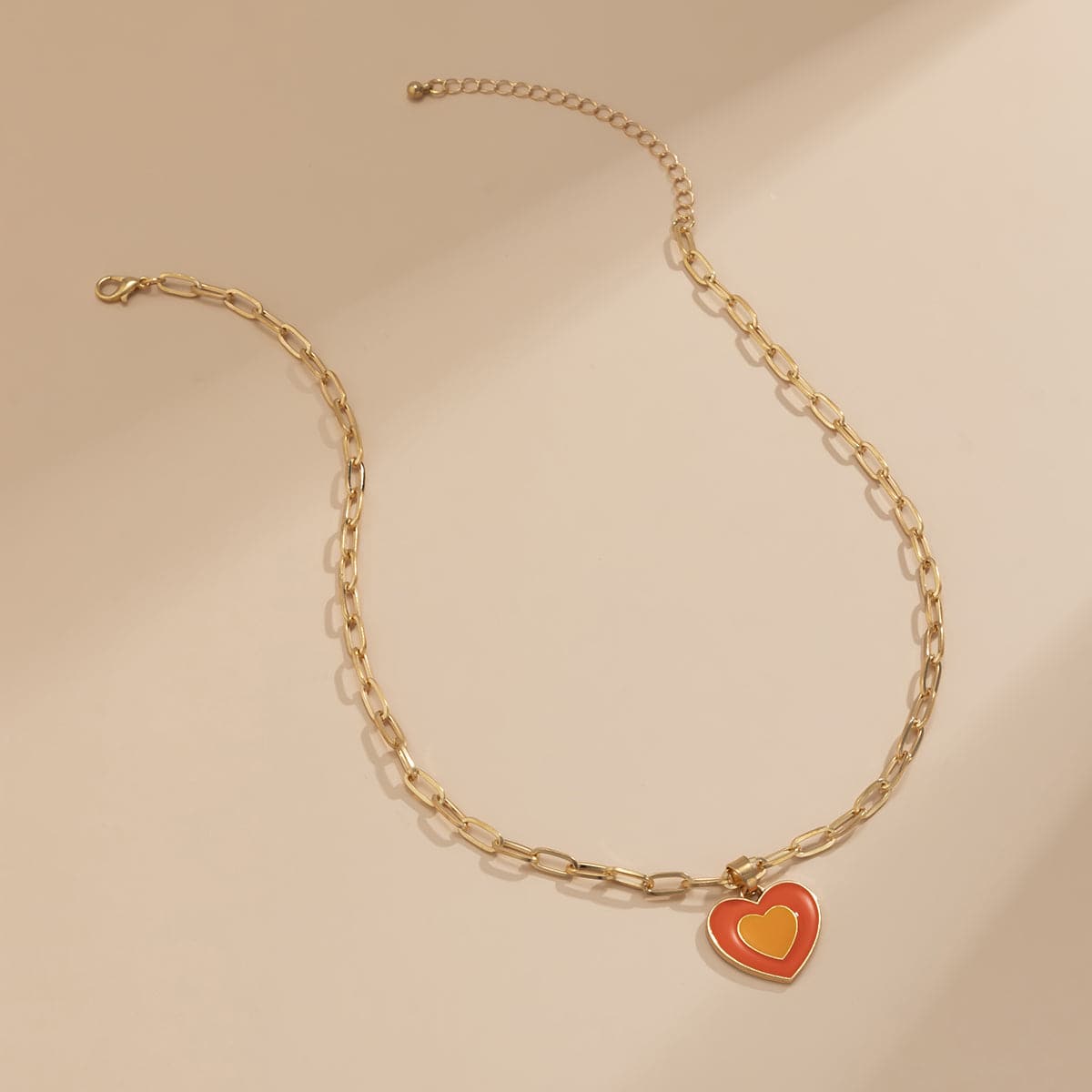 Orange Enamel & 18K Gold-Plated Heart Pendant Necklace